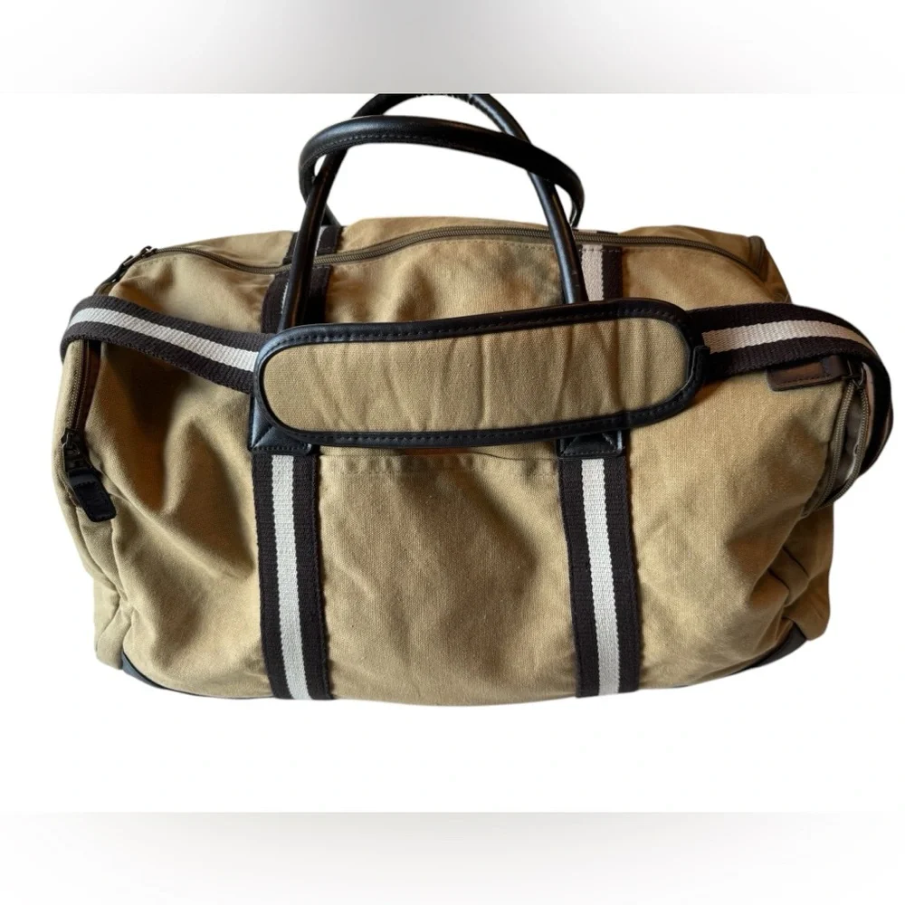 Heritage Supply Co Tan Striped Retro Overnighter Weekender Duffel Men's Bag